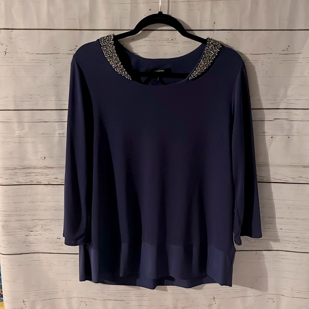 Daisy Fuentes beaded neckline blouse